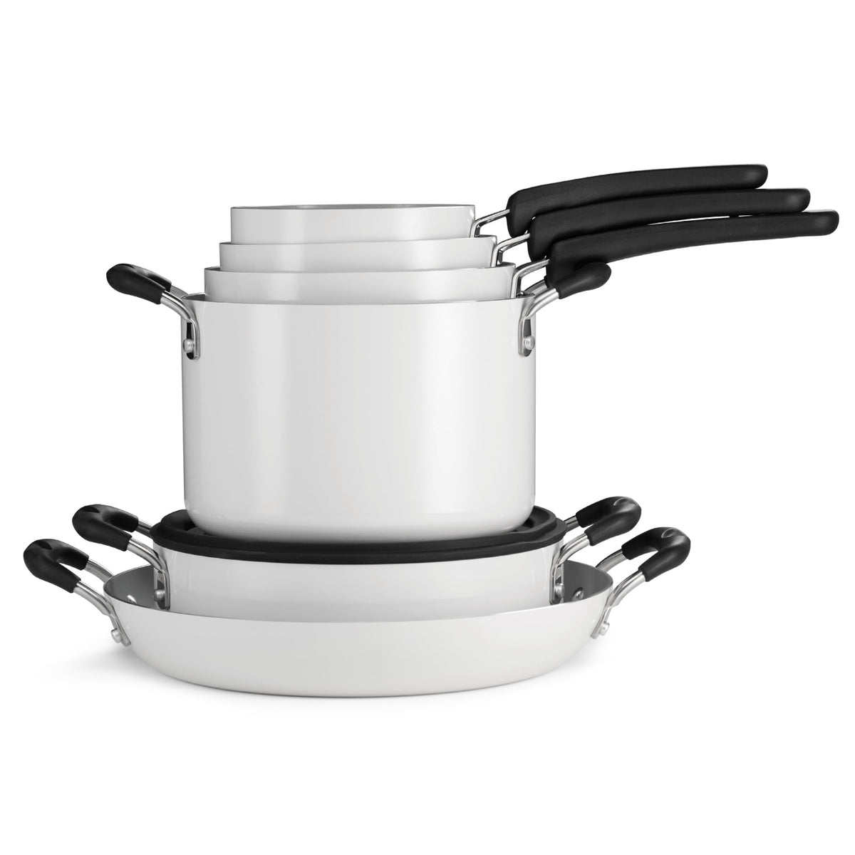 Ceramic Non Stick 11-Piece Nesting Pots and Pans Set White I882