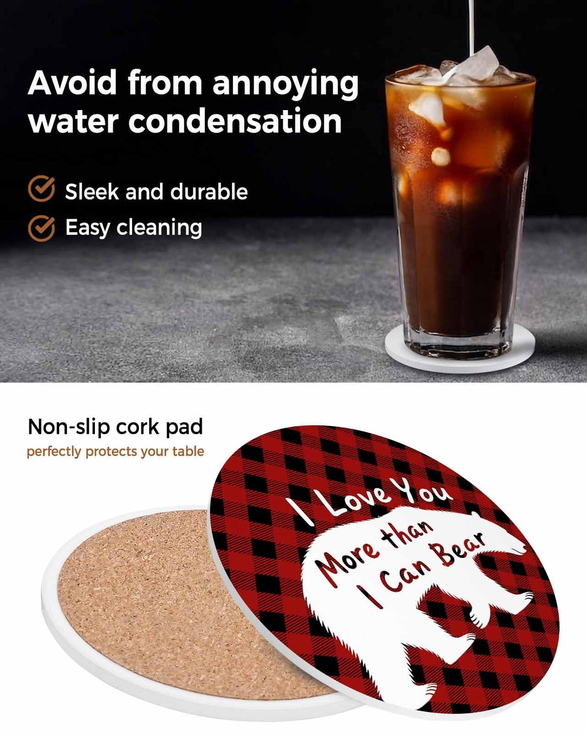 Set of 6 Bear Animal Absorbent Stone Ceramic Coasters with Holder P767542