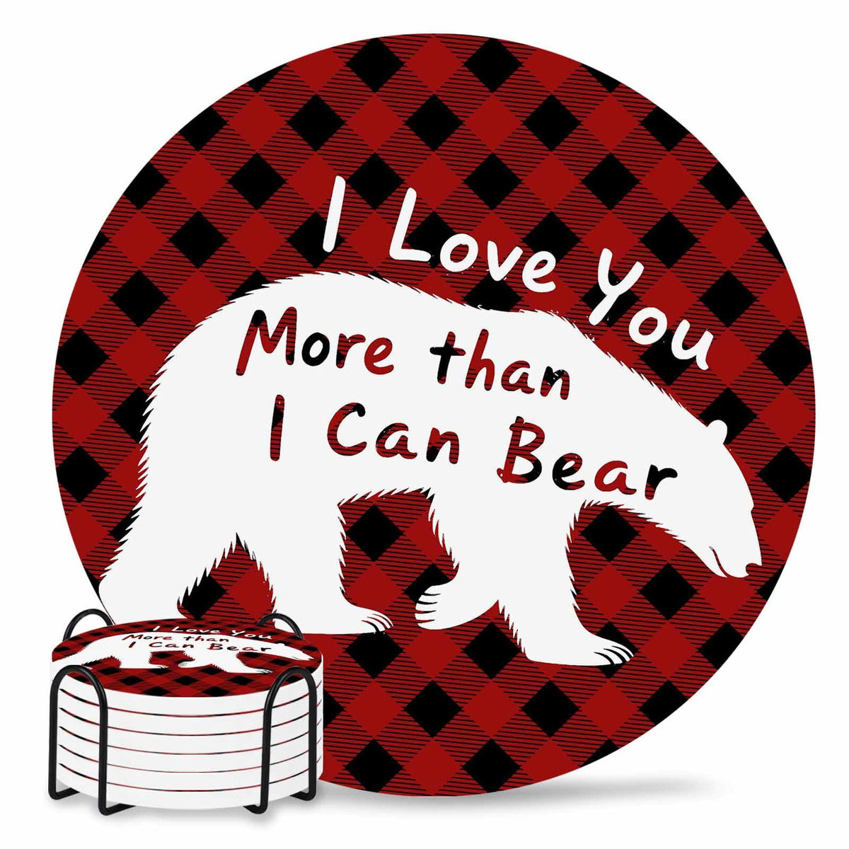 Set of 6 Bear Animal Absorbent Stone Ceramic Coasters with Holder P767542