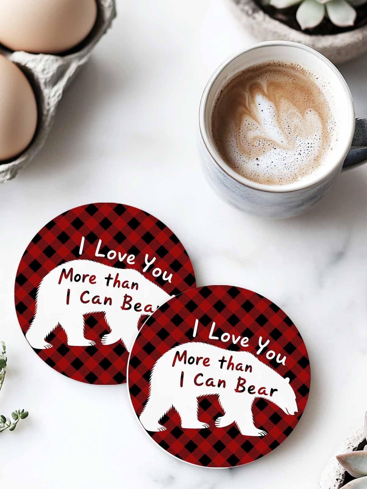 Set of 6 Bear Animal Absorbent Stone Ceramic Coasters with Holder P767542