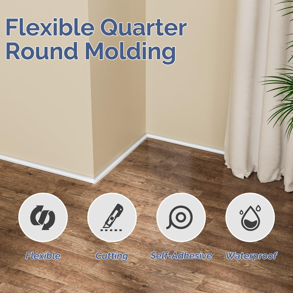 Quarter Round Molding Peel and Stick Baseboard Trim V156