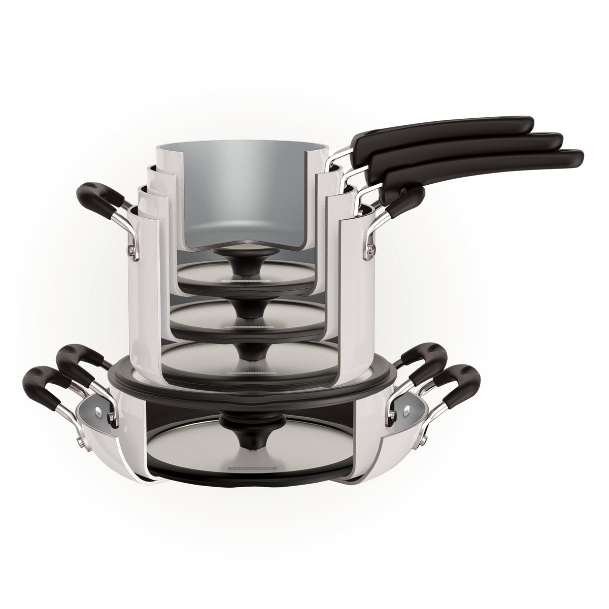 Ceramic Non Stick 11-Piece Nesting Pots and Pans Set White I882
