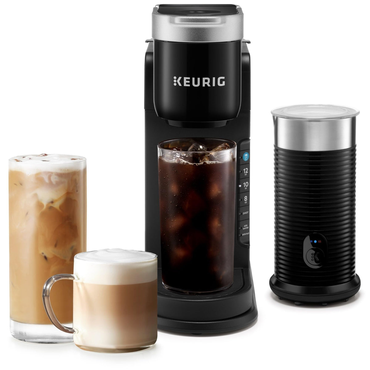 Single Serve Coffee Maker and Frother, 3 Brew Sizes, Black X101040