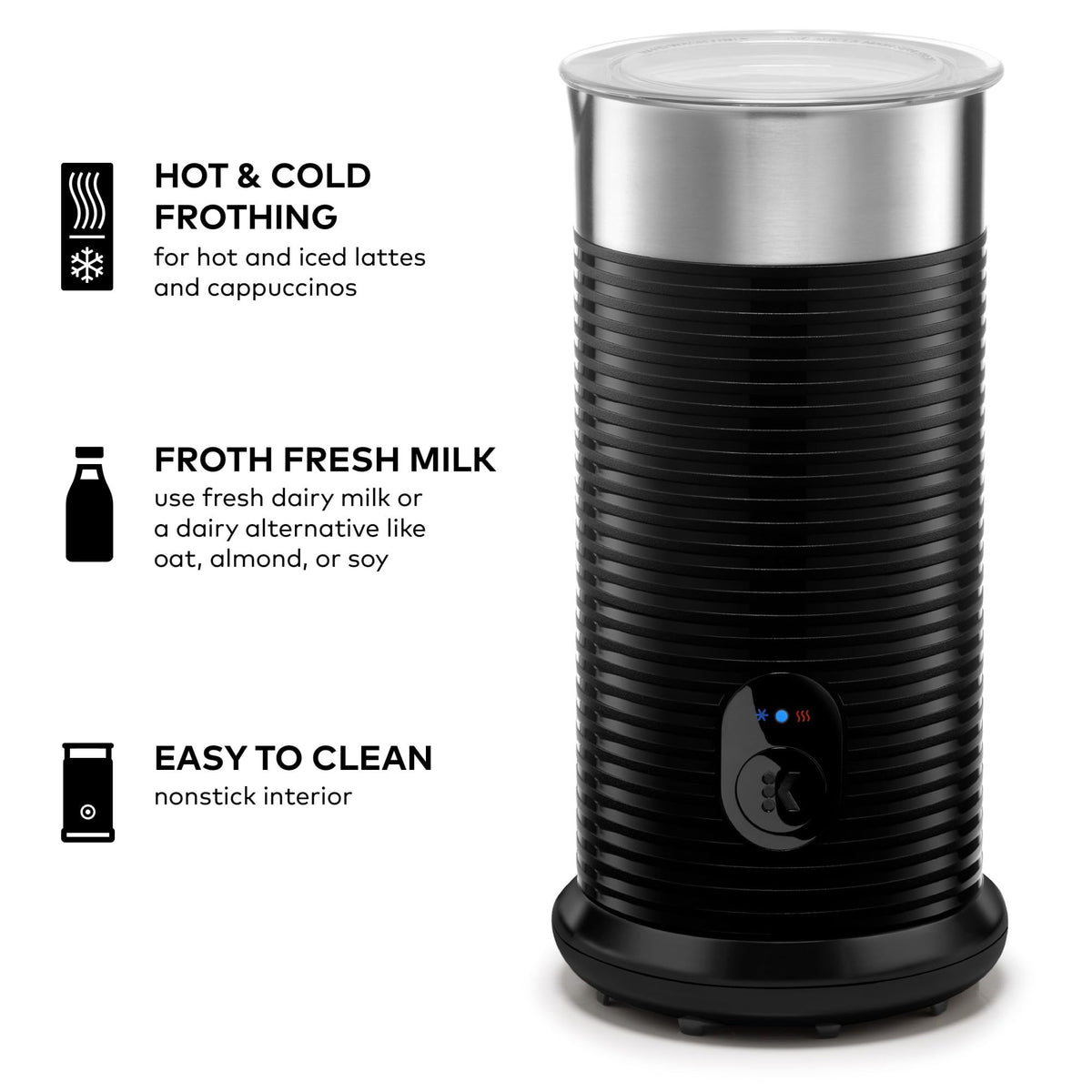 Single Serve Coffee Maker and Frother, 3 Brew Sizes, Black X101040