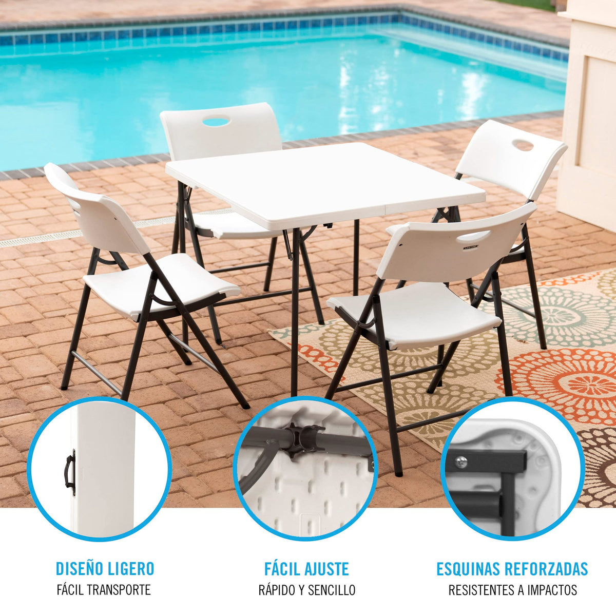 White 34 Inch Fold in Half Square Table E841
