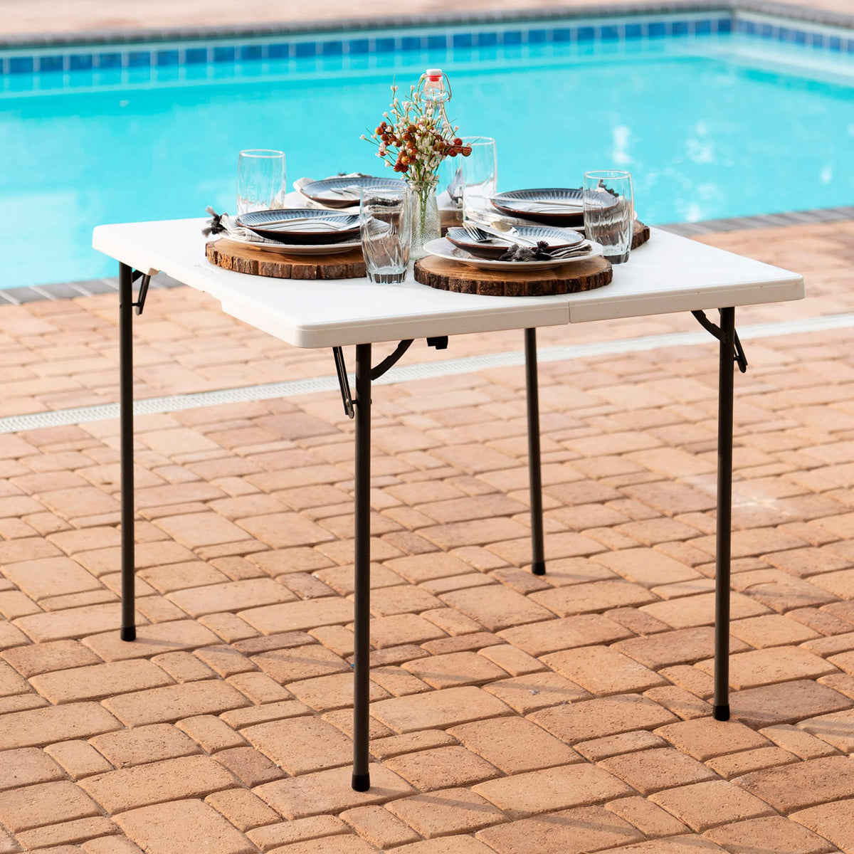 White 34 Inch Fold in Half Square Table E841